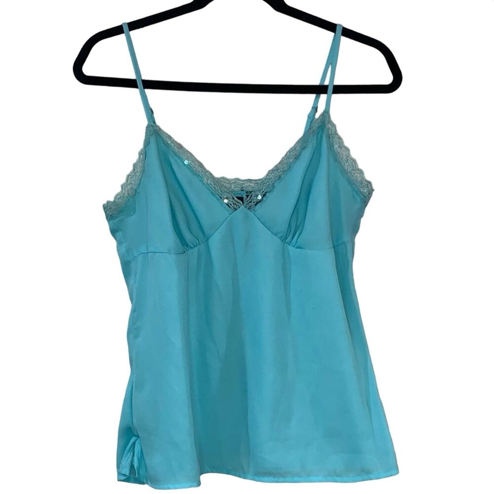 Nicole by Nicole Miller Lace Trim Camisole Size 10 Teal Satin Cami NWT